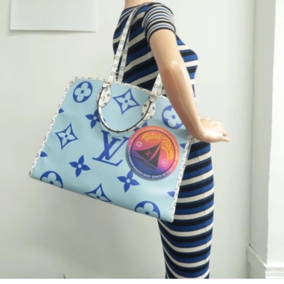 100% Authentic Louis Vuitton Onthego Blue Monogram Canvas Satchel - Picture 12 of 12